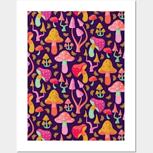 Happy Mushrooms Pattern Design Posters and Art